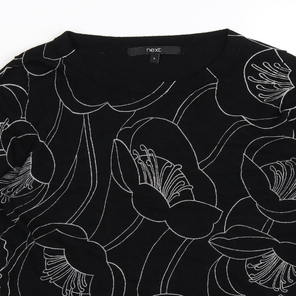 NEXT Womens Black Floral Knit Pullover Jumper Size 8
