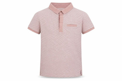 Front view of Undeniable Dudes boys’ pink geometric basic polo, size 11, years