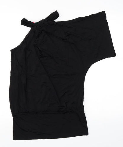 Back view of Preworn women’s black basic blouse, size UK 8