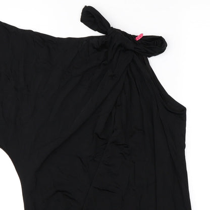 Close-up detail of Preworn women’s black basic blouse, size UK 8