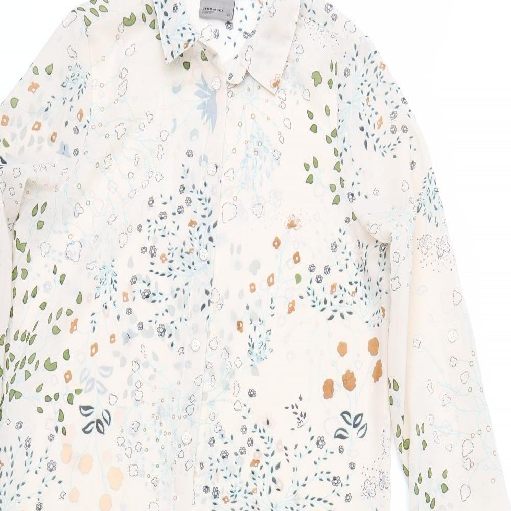 Vera Moda Womens Beige Floral  Basic Button-Up Size XS