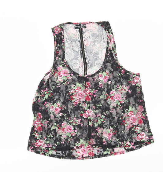 Select Womens Black Floral  Camisole T-Shirt Size 12