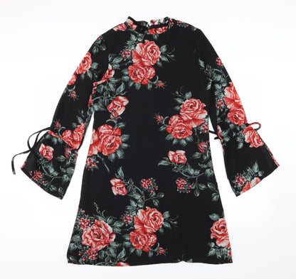 Preloved Peacocks Womens Black Floral Chiffon A-Line  Size 8 - Front