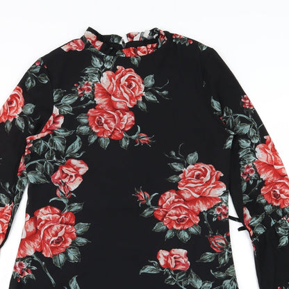 Preloved Peacocks Womens Black Floral Chiffon A-Line  Size 8 - Detail