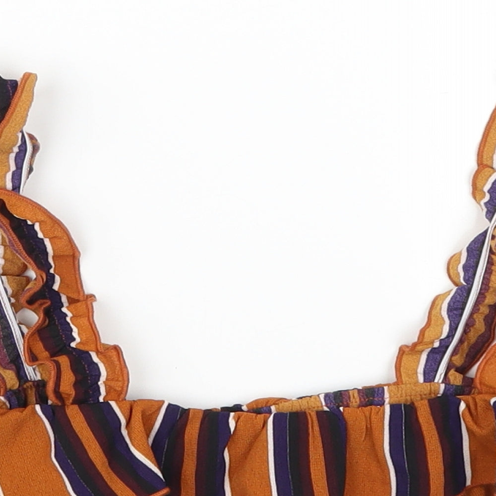 Pretty Little Thing Womens Brown Striped  Cropped Tank Size 10