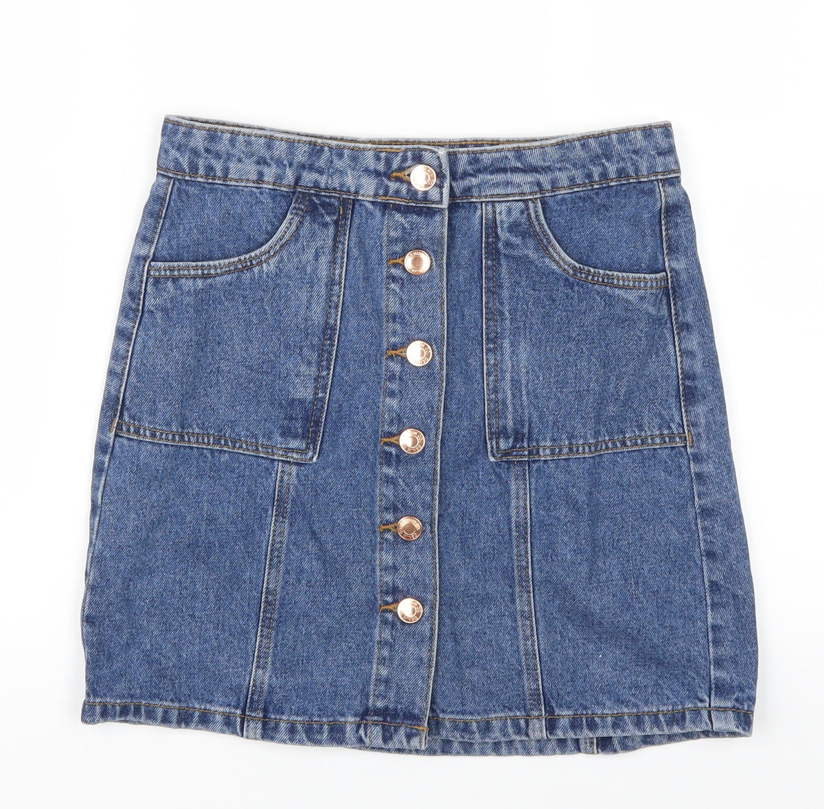 Additional front view of Denim Co girls’ blue denim a-line skirt, size 11-12, years