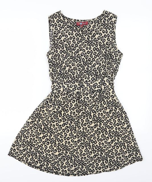 Utam London Womens Brown Animal Print  Skater Dress  Size 8