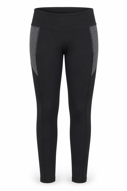 Front view of Preworn women’s black track pants leggings, size UK 28, in, 30-inch leg