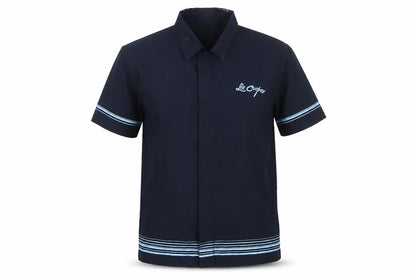 Front view of Lee Cooper boys’ blue striped basic button-up, size 4-5, years