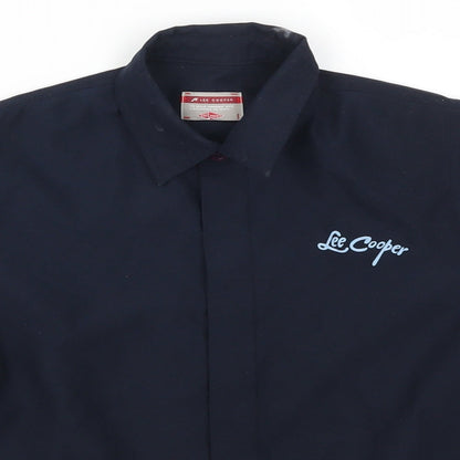 Close-up detail of Lee Cooper boys’ blue striped basic button-up, size 4-5, years