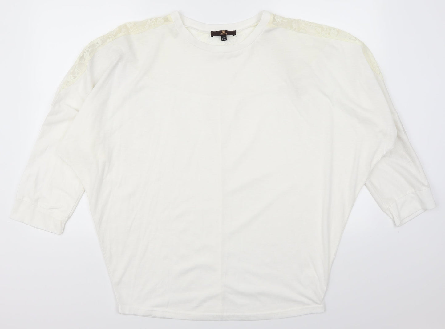 Isassy Womens White  Lace Basic T-Shirt Size 2XL