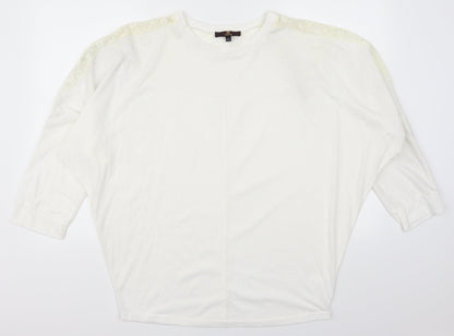 Front view of Isassy women’s white lace basic t-shirt, size 2XL