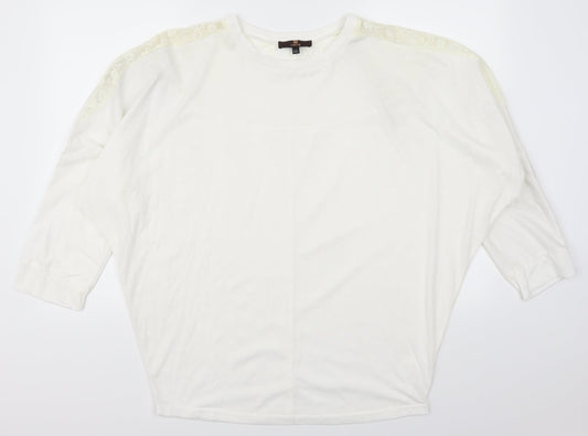 Isassy Womens White  Lace Basic T-Shirt Size 2XL