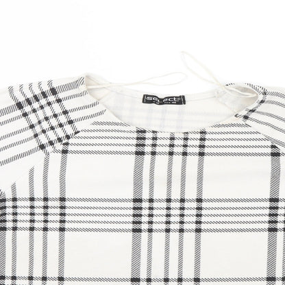 Close-up detail of Select women’s white check basic blouse, size UK 12