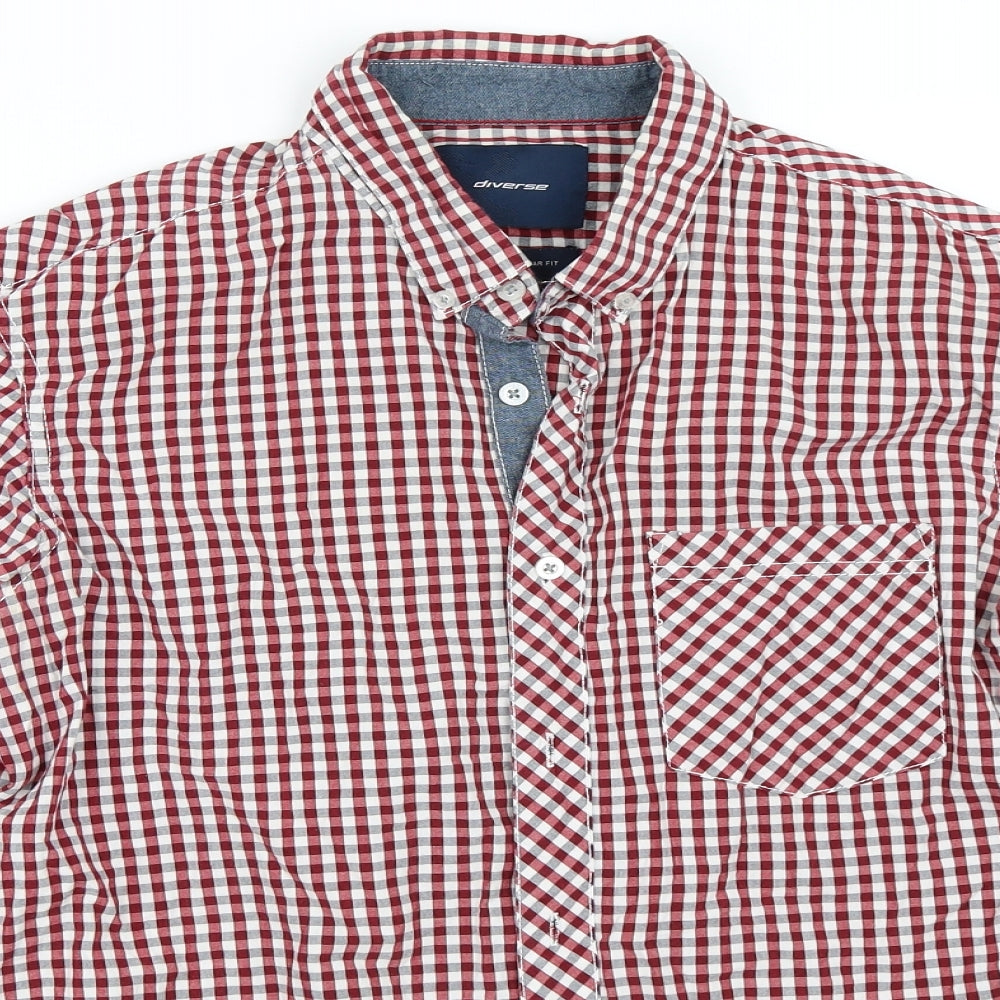 Diverse Mens Red Check   Button-Up Size M