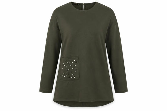 Front view of Miss Payne women’s green jersey basic t-shirt, size UK 10