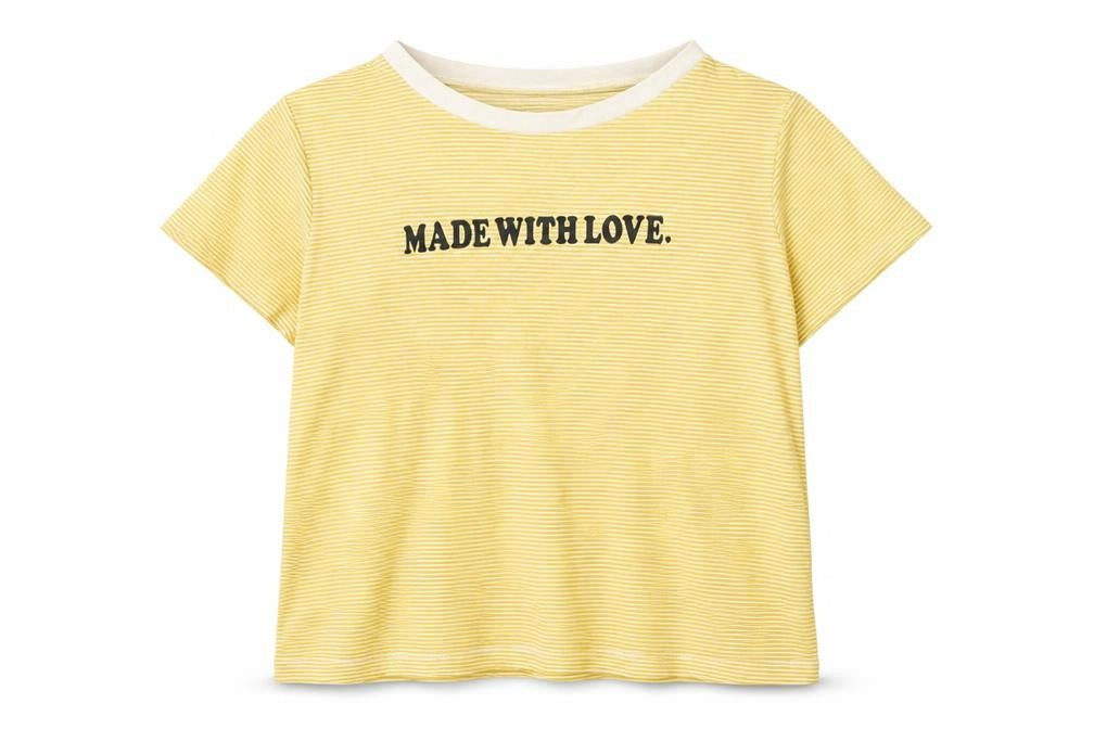 Primark Womens Yellow Striped Jersey Basic T-Shirt Size 10  - Made With Love