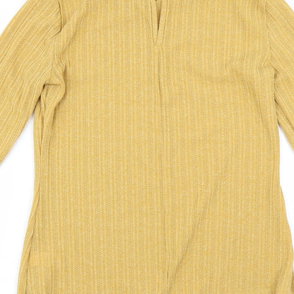 Brand and care label for Next women’s yellow jumper, size UK 12
