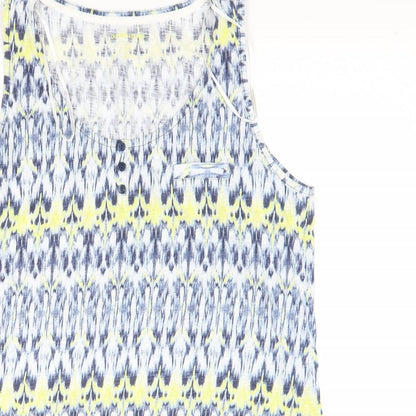 Close-up detail of Dunes women’s blue t-shirt, size UK 12