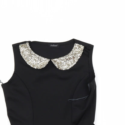 Close-up detail of Aislinn women’s black ringer blouse, size S