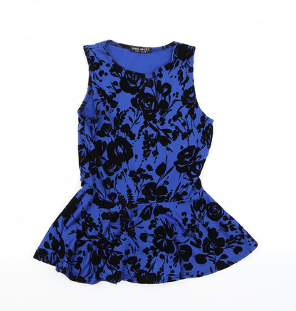 Front view of Select women’s blue floral tunic blouse, size UK 10