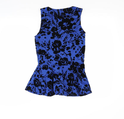 Back view of Select women’s blue floral tunic blouse, size UK 10