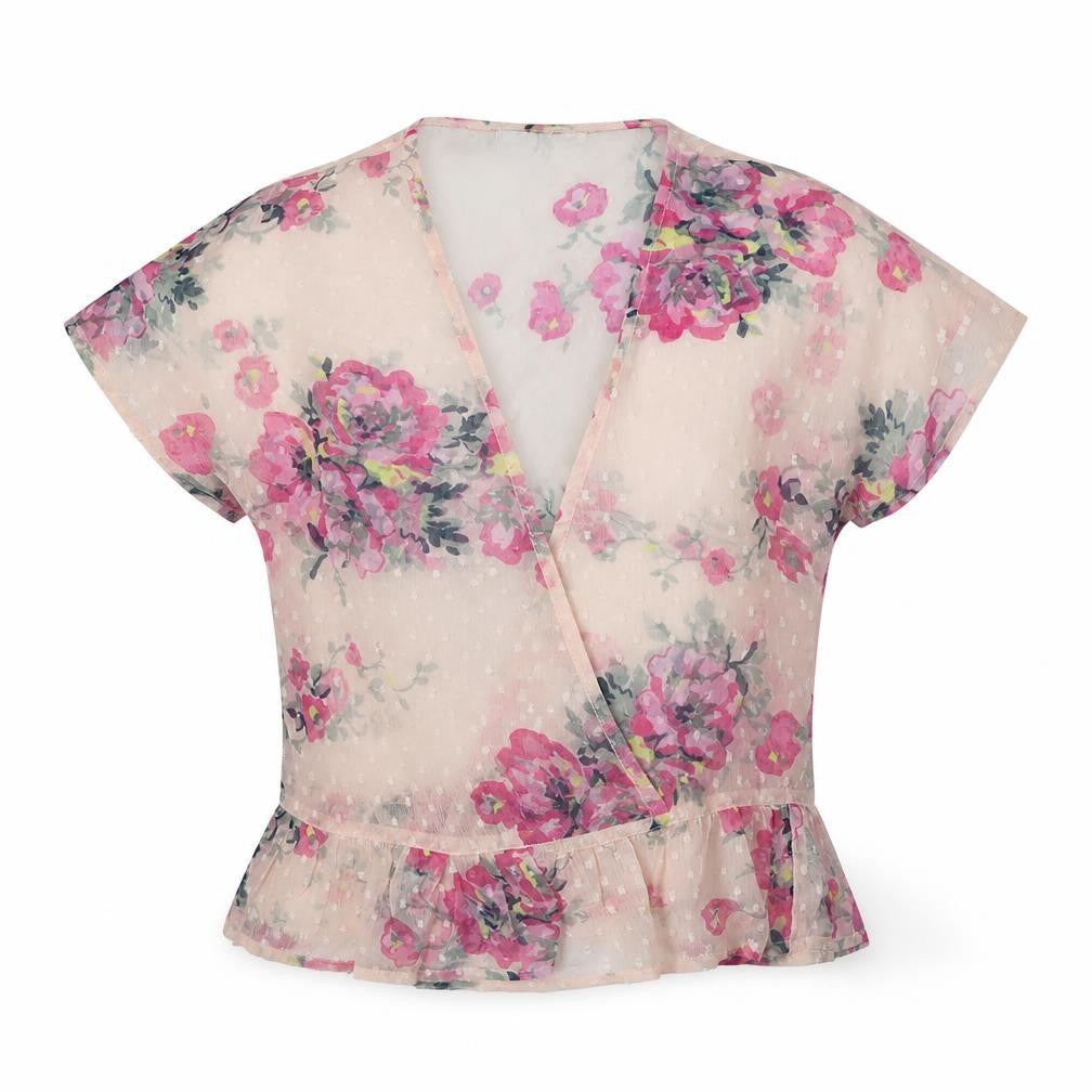 Marks & Spencer Girls Pink Floral  Kimono Blouse Size 5-6 Years