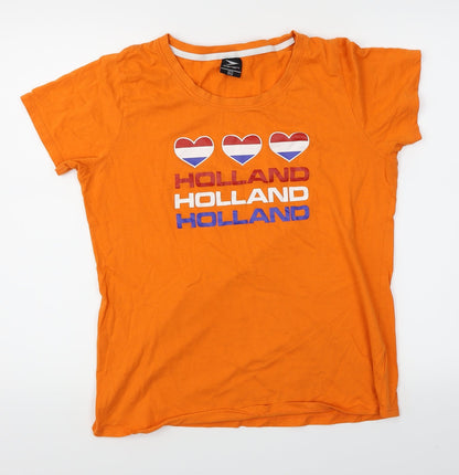 Additional front view of Osaga women’s orange basic t-shirt, size 2XL