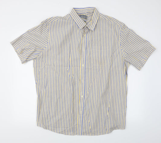 M&S Mens Yellow Striped   Button-Up Size 2XL