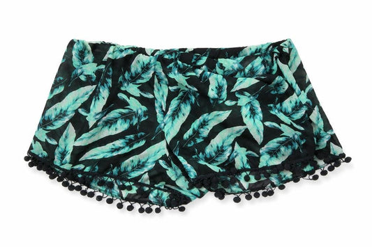 Front view of Boohoo women’s black floral hot pants shorts, size L
