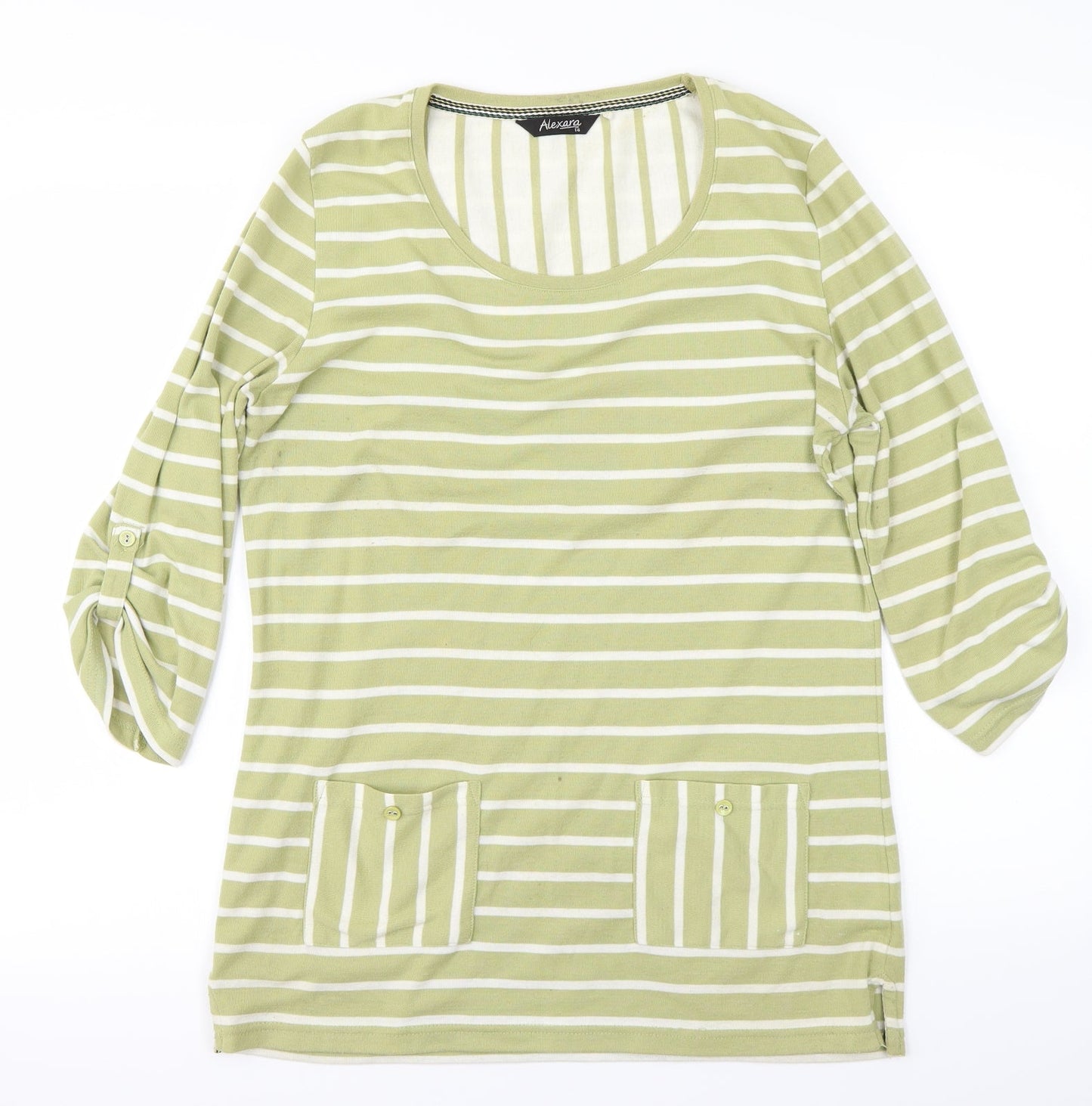 Alexara  Womens Green Striped  Basic Blouse Size 14