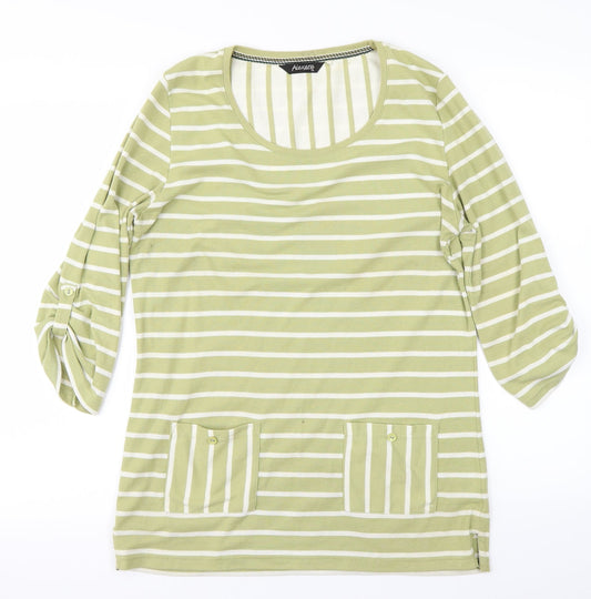 Alexara  Womens Green Striped  Basic Blouse Size 14