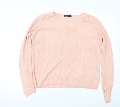 Front view of Marks & Spencer women’s pink jumper, size UK 14