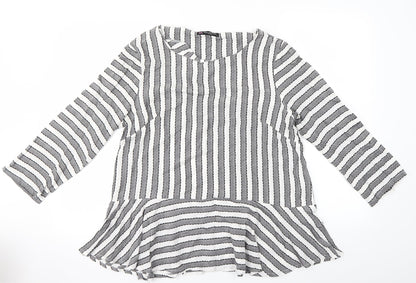 Front view of collection women’s grey striped basic blouse, size M