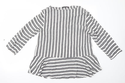 Back view of collection women’s grey striped basic blouse, size M