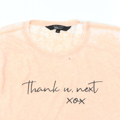 Close-up detail of New Look girls’ pink basic t-shirt, size 9, years