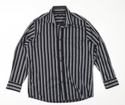 Additional front view of George men’s black striped button-up, size L