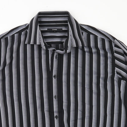 Close-up detail of George men’s black striped button-up, size L