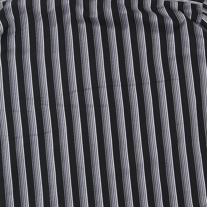 Brand and care label for George men’s black striped button-up, size L