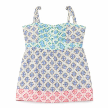 Front view of Next women’s blue geometric basic blouse, size UK 12