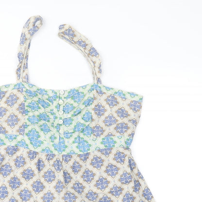 Close-up detail of Next women’s blue geometric basic blouse, size UK 12