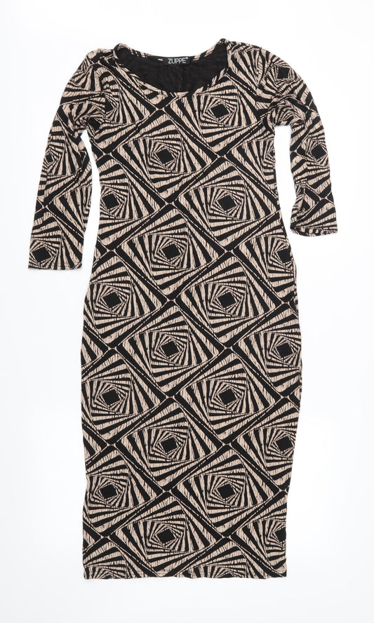 Zuppe Womens Brown Geometric Jersey Sheath  Size 12