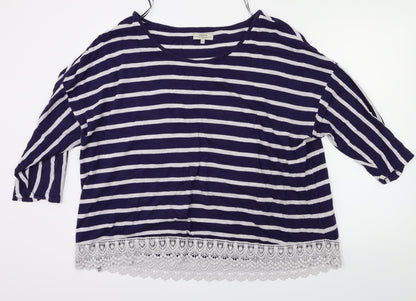 Front view of Papaya women’s blue striped basic t-shirt, size UK 16