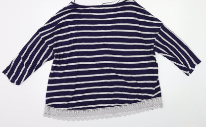 Back view of Papaya women’s blue striped basic t-shirt, size UK 16