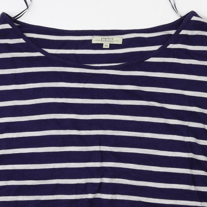 Close-up detail of Papaya women’s blue striped basic t-shirt, size UK 16
