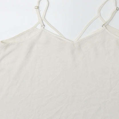 Brand and care label for River Island women’s white basic blouse, size UK 8