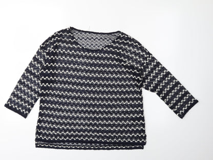 Front view of Next women’s black striped knit jumper, size UK 10