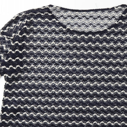 Brand and care label for Next women’s black striped knit jumper, size UK 10