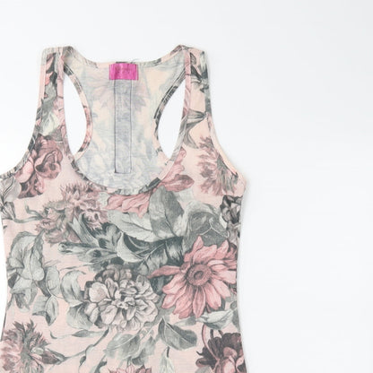 Close-up detail of Preworn women’s pink floral basic tank, size UK 10