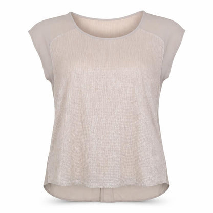 Front view of Oasis women’s beige basic tank, size M